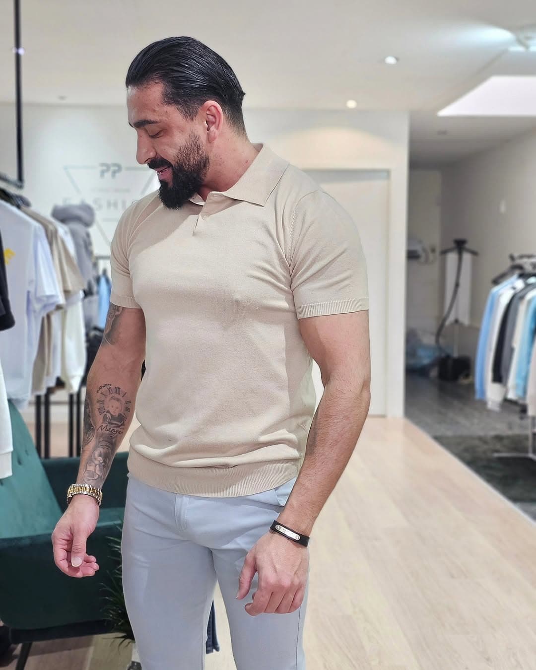 Polo met Knopen Korte Mouwen Beige 609