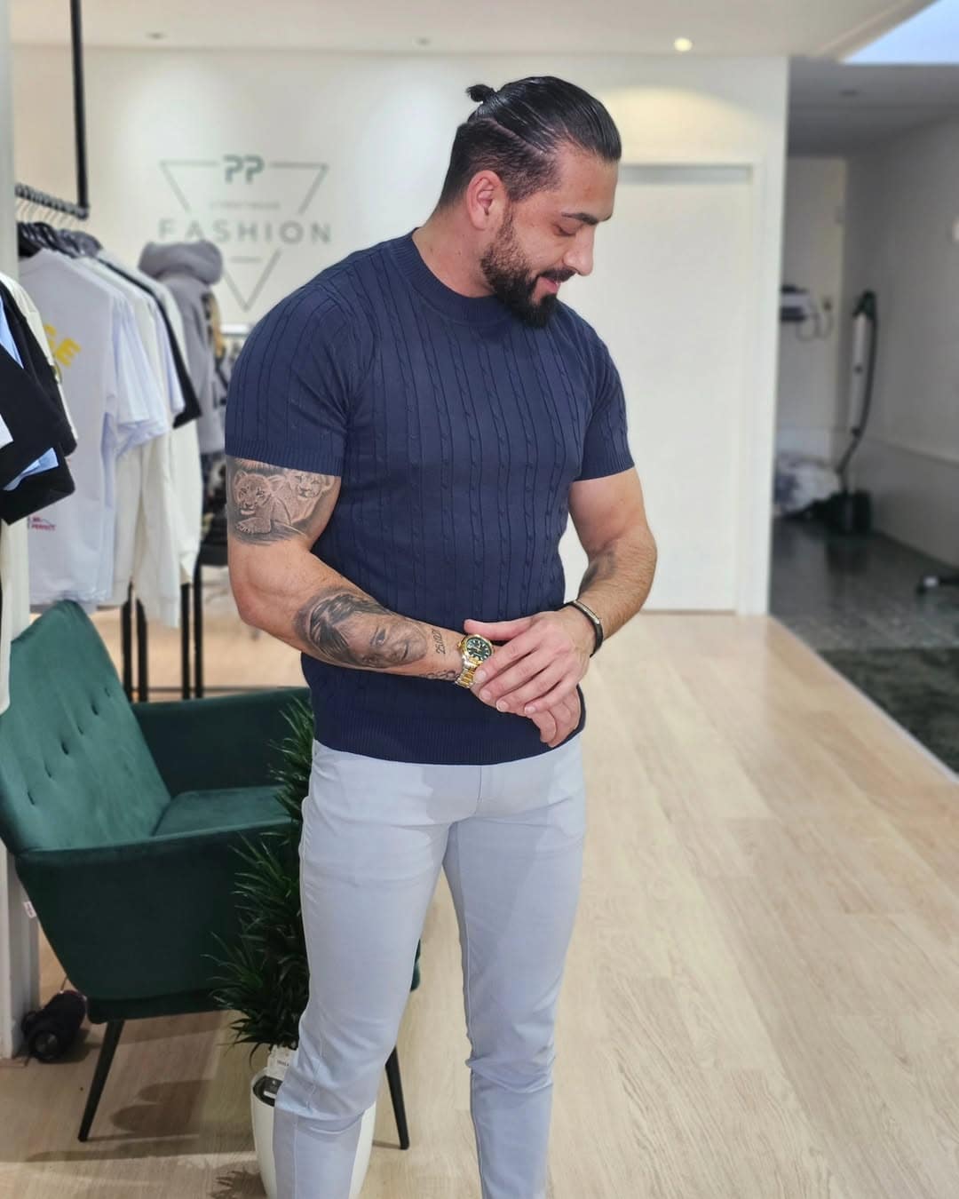 Stijlvolle Gebreid T-shirt Navy 638