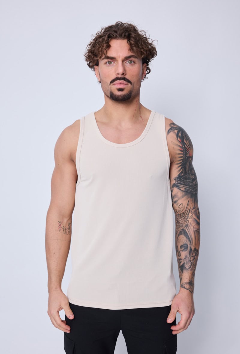 Geribbeld Tanktopje 17036 Beige