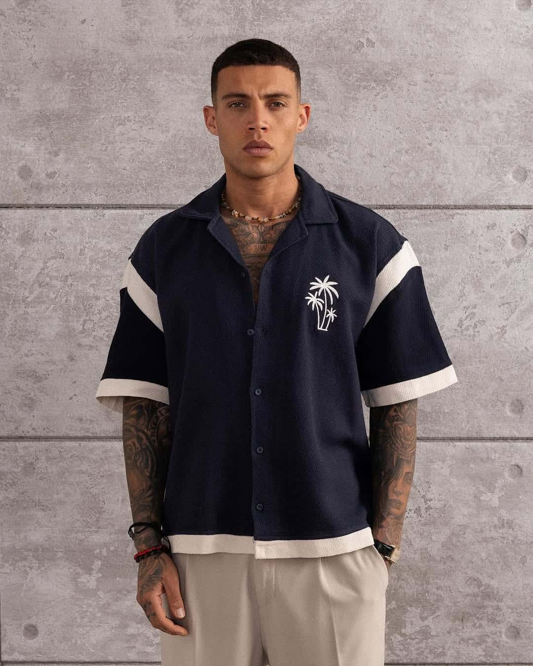 Palm Breeze Knit Shirt Donker Blauw