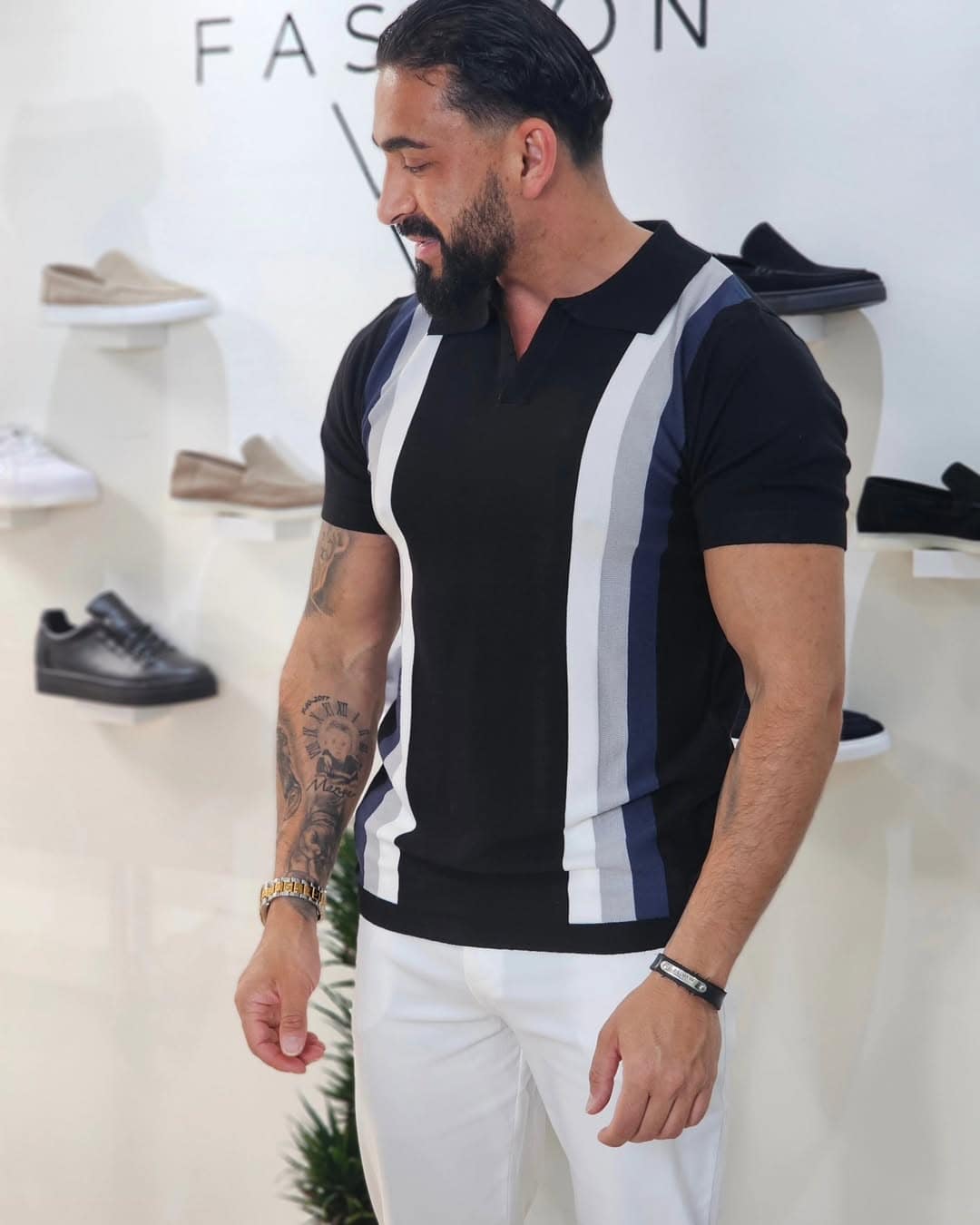 V Polo met zijstrepen Zwart 5083