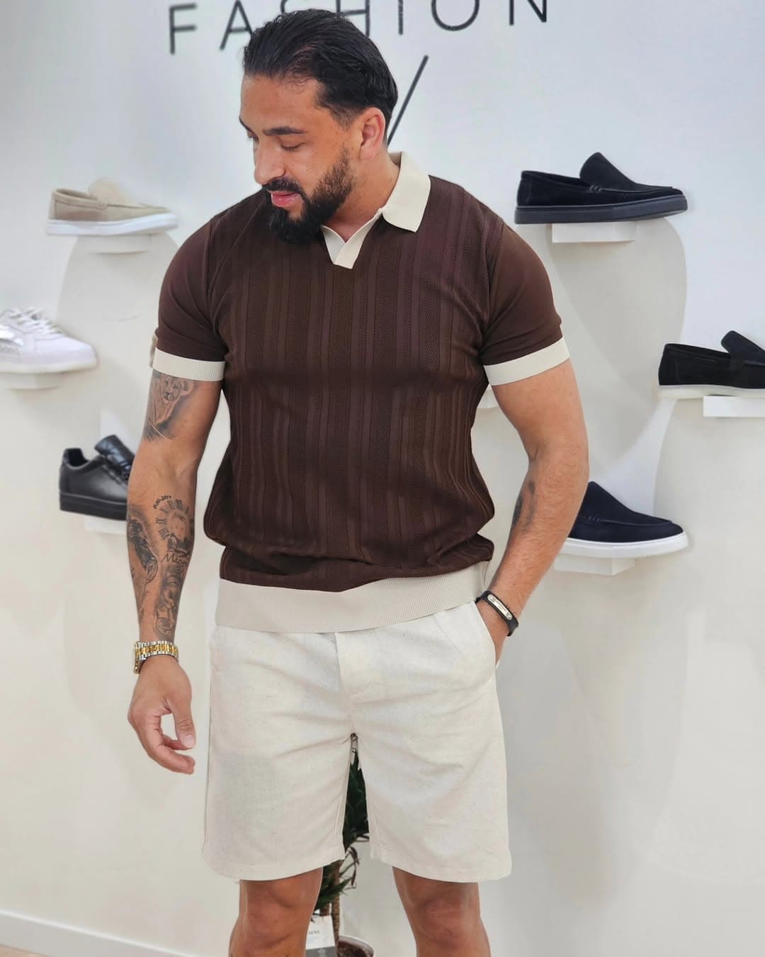 Stijlvolle Retro Polo Bruin 3035