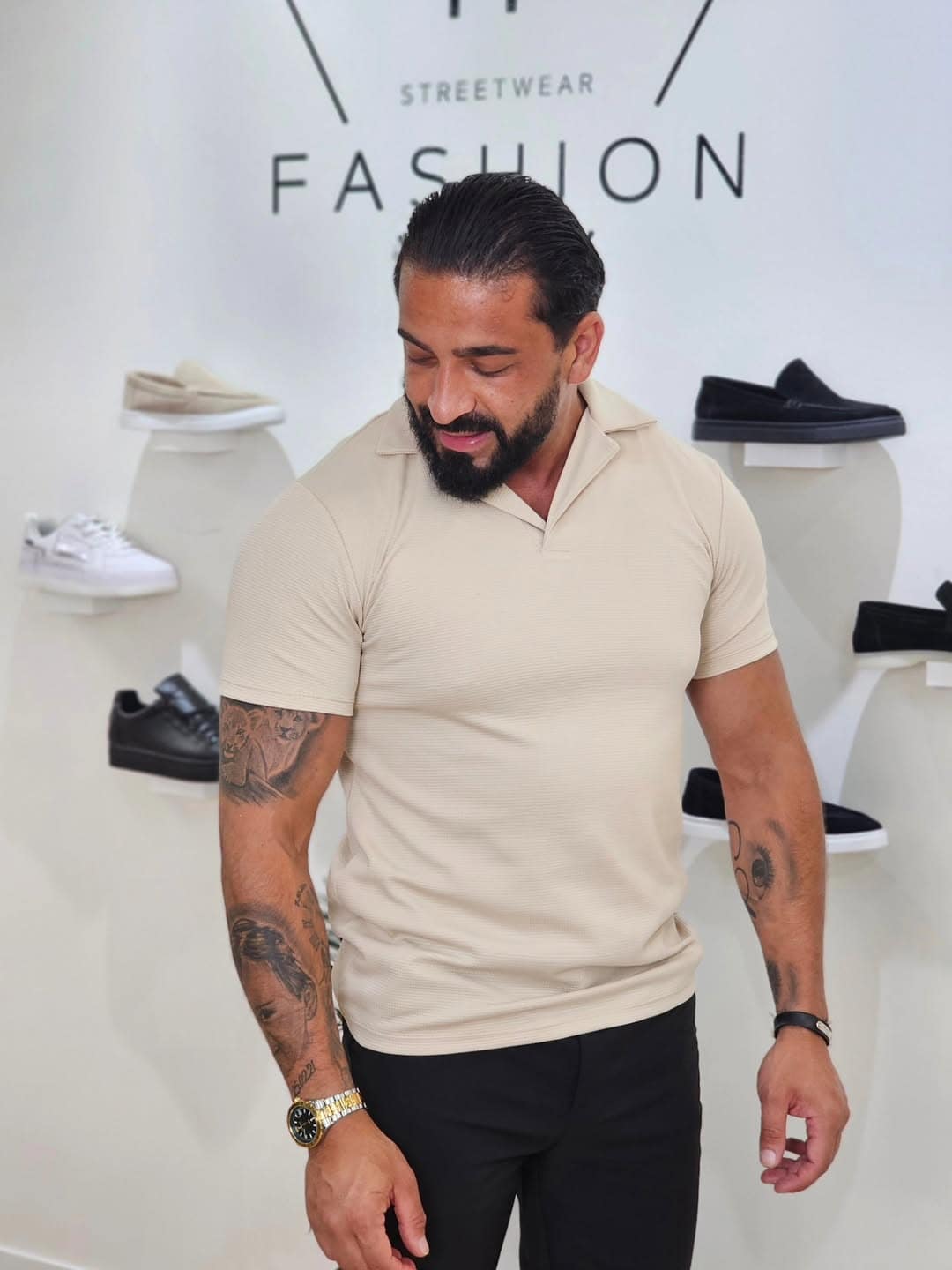 V-hals Effen Polo Beige 16856