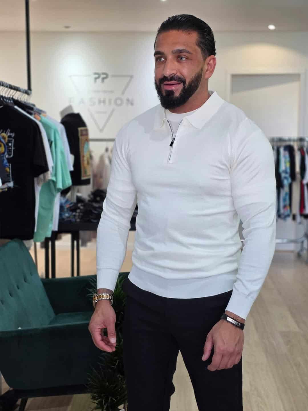 Polo Lange Mouwen met Ritssluiting Gebroken Wit 899