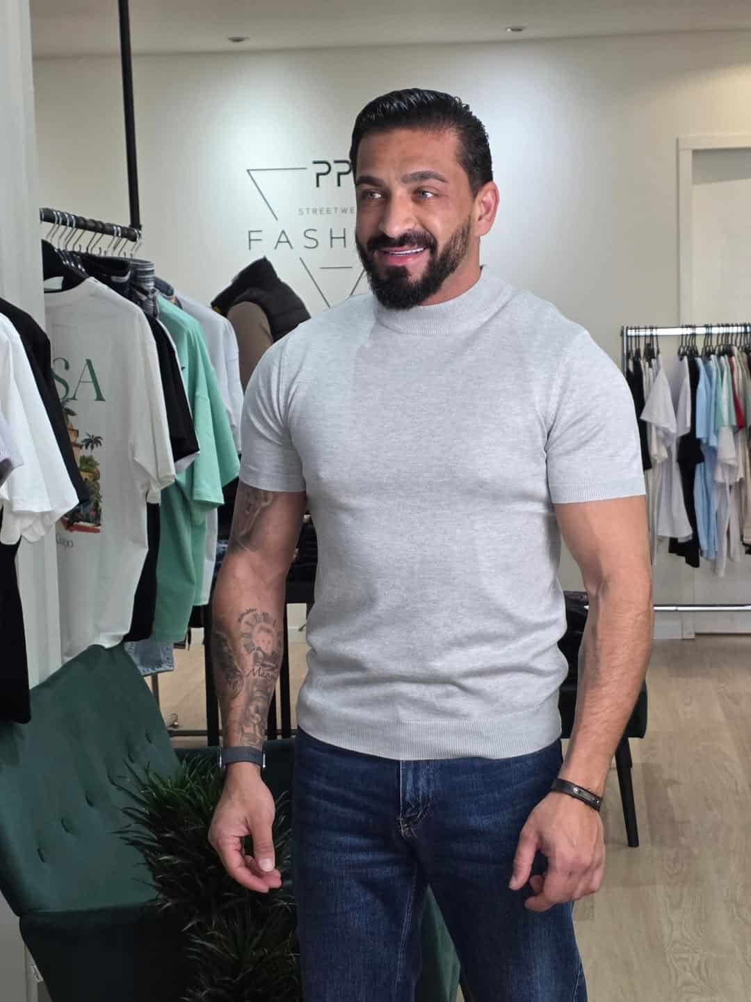 Coltrui Half Kraag Korte Mouwen Grijs 855