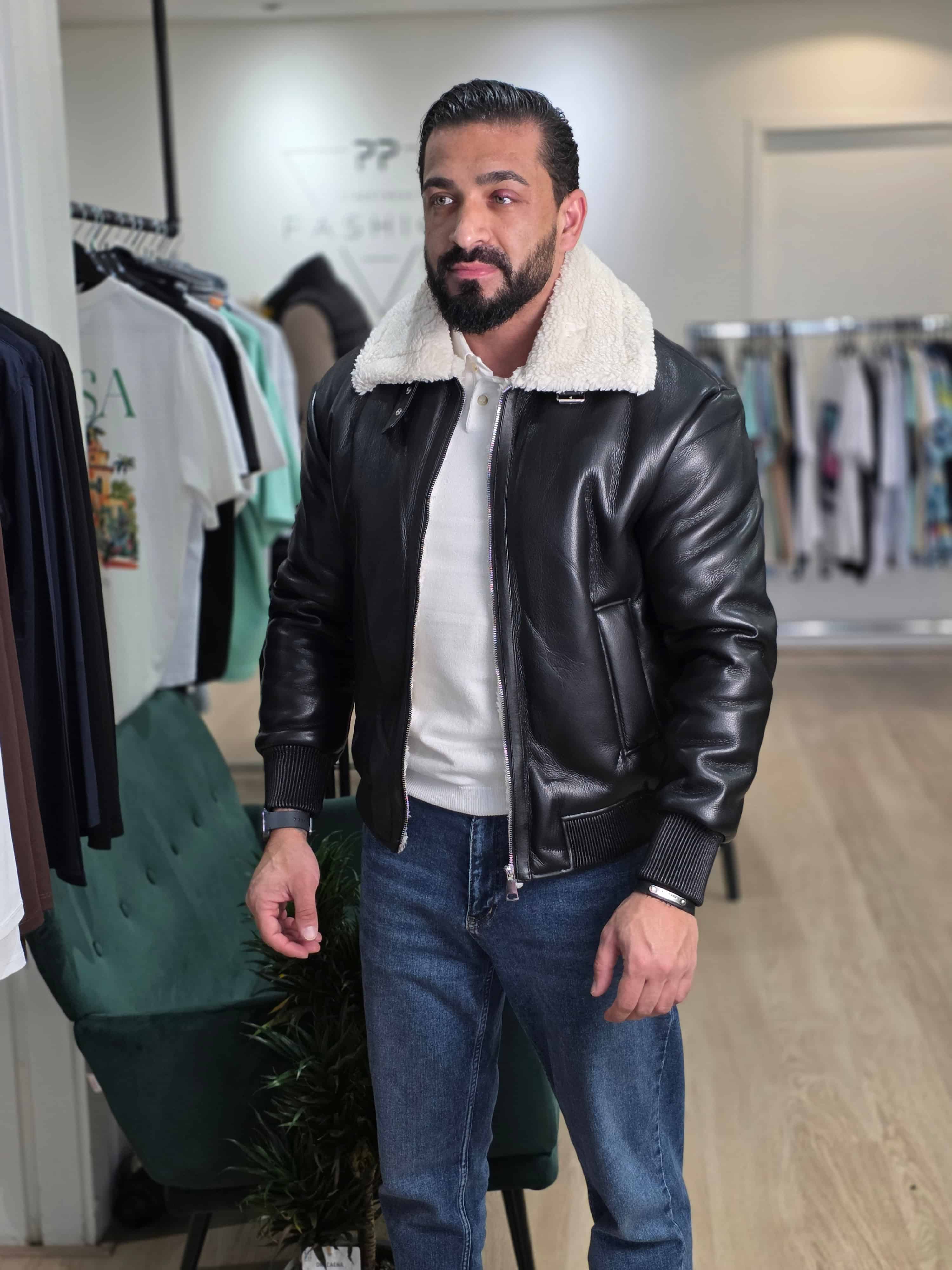 Bomberjas met Bont Beige Kraag Zwart 99