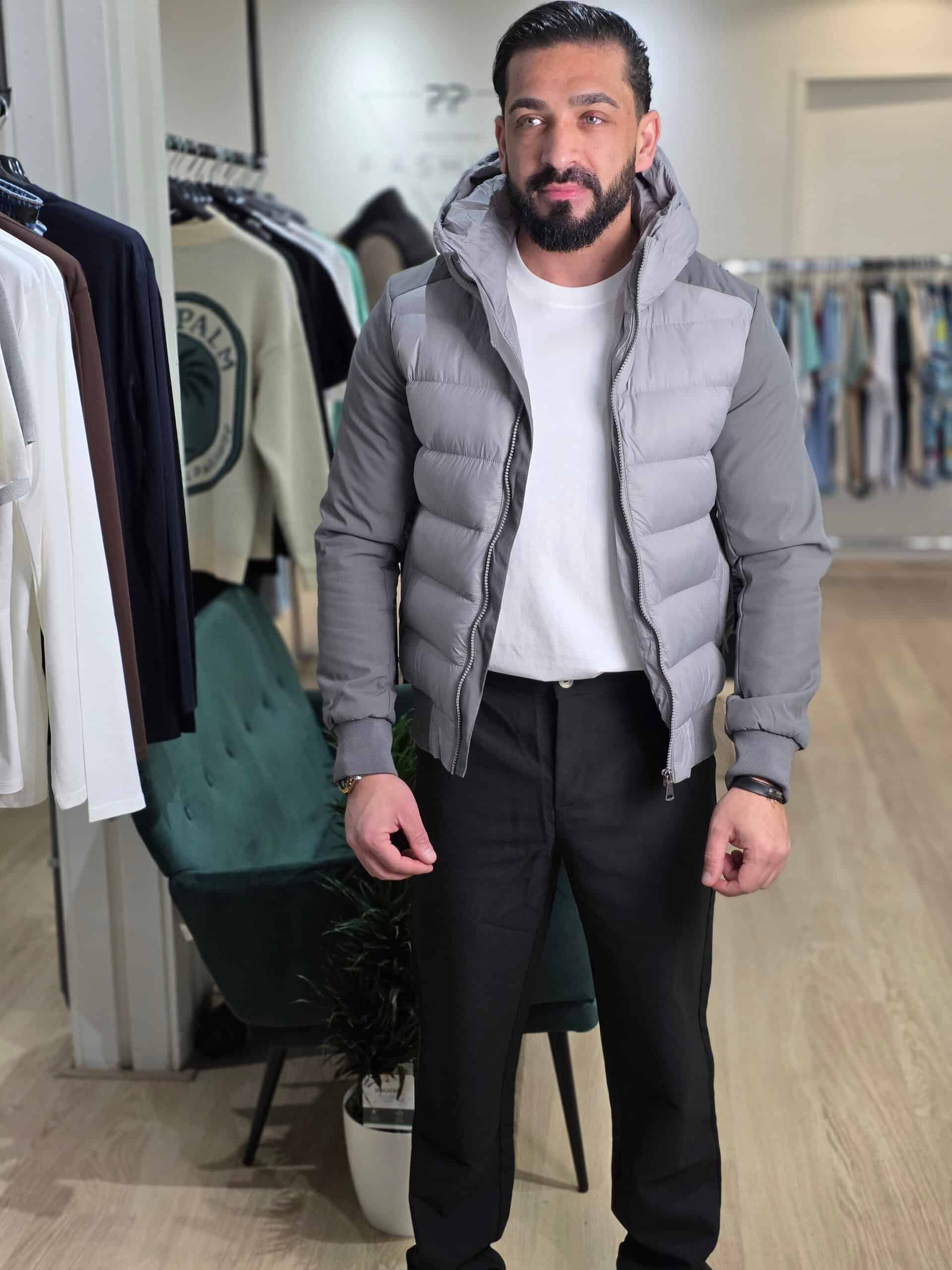 Hybride Gewatteerde Jas met Capuchon Grijs 32