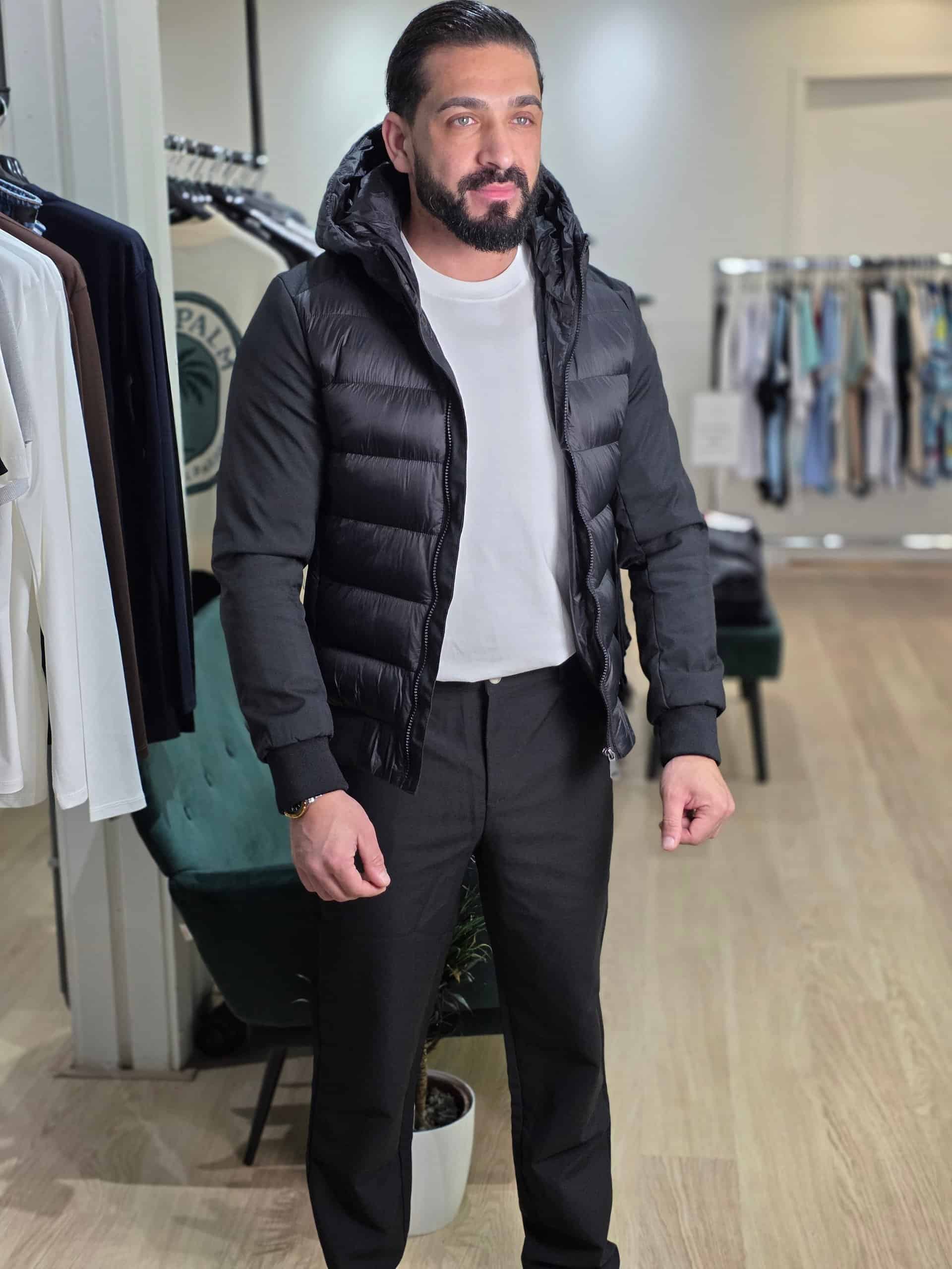 Hybride Gewatteerde Jas met Capuchon Zwart 32