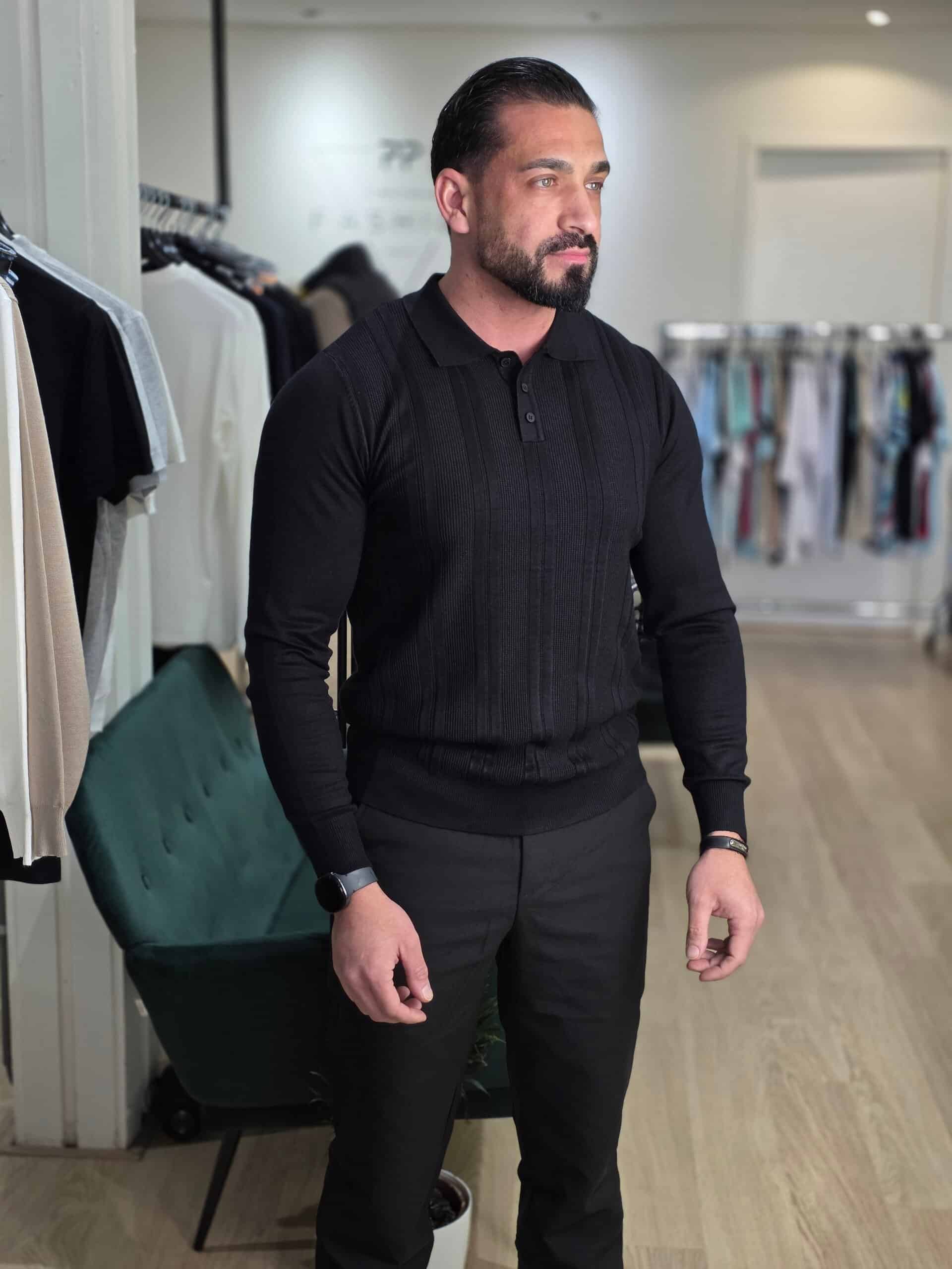 Polo Lange Mouwen met Knopen Zwart 653