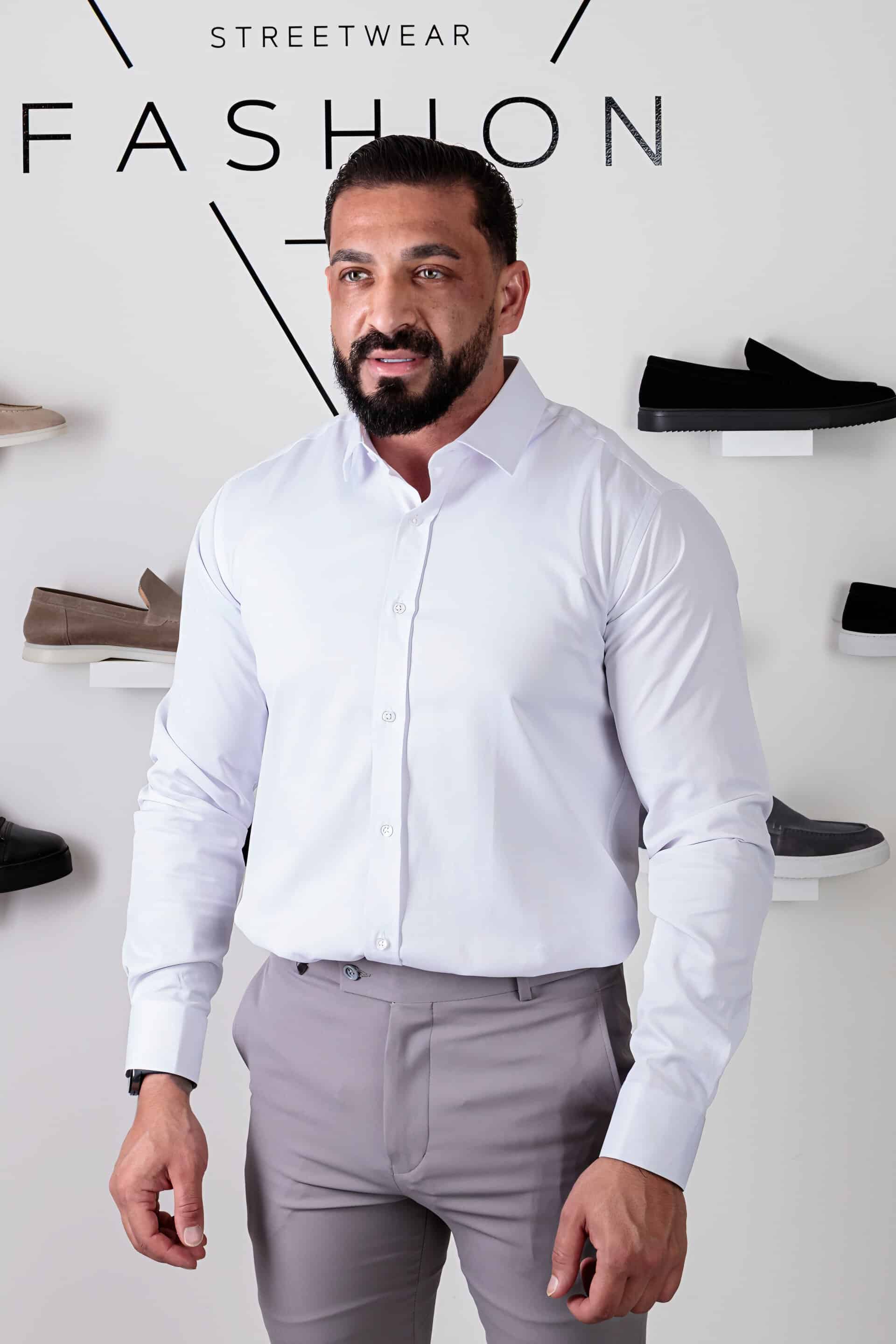 Lycra Overhemd Slimfit Stretch Wit